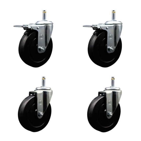 Service Caster 5'' Soft Rubber Wheel Swivel 7/16'' Stem Caster Set 2 Total Lock Brake, 4PK SCC-GRTTL20S514-SRS-716138-2-S-2 - main